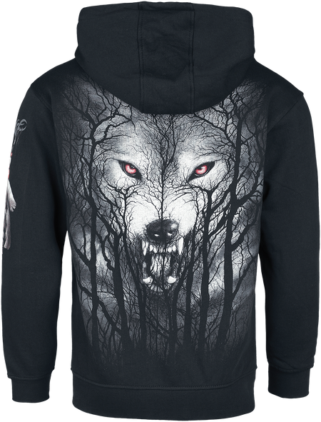 Sweat-shirt zippé à capuche Gothic de Spiral - Forest Wolf - M à XL - pour Homme - noir - Spiral - View 2