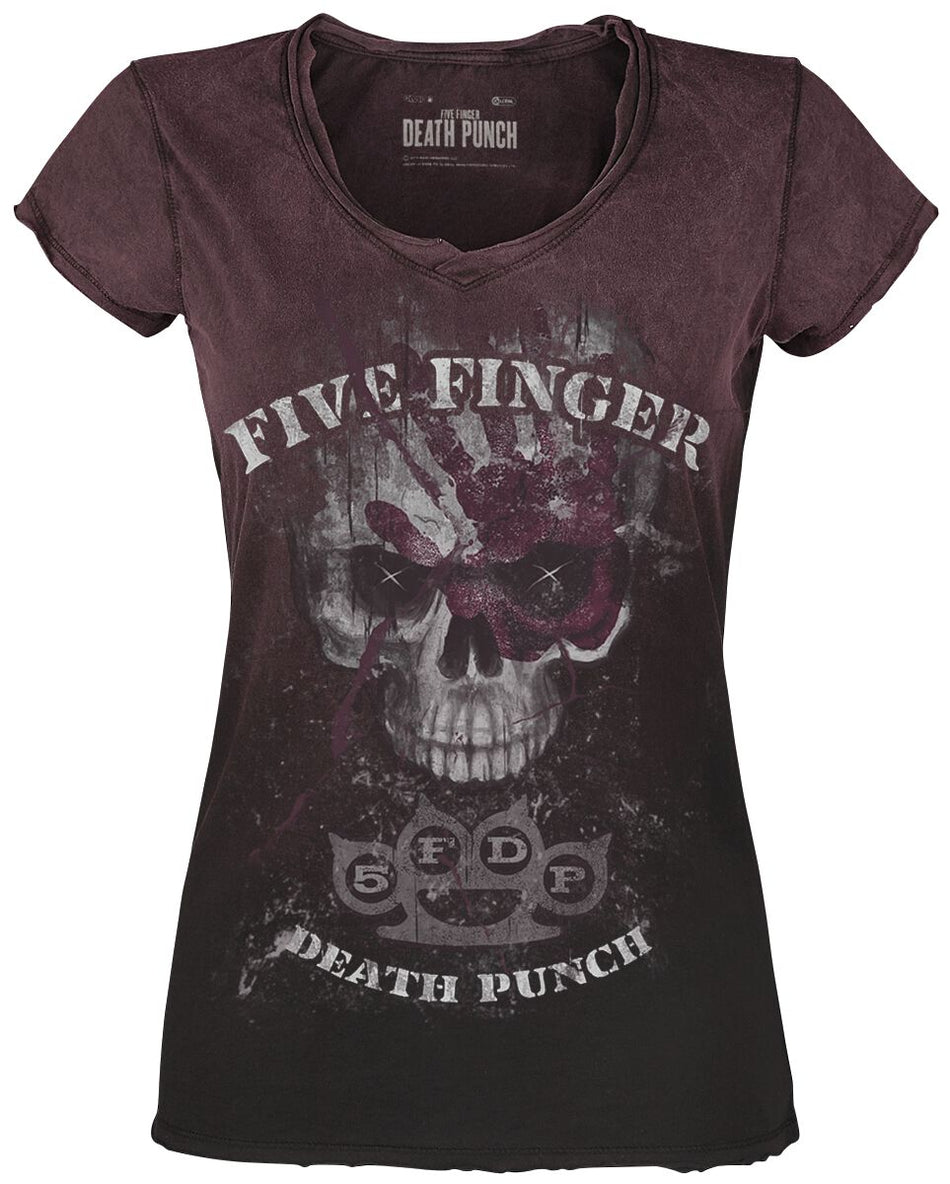 T-Shirt Manches courtes  de Five Finger Death Punch - Big Skull - S à L - pour Femme - lie-de-vin - Five Finger Death Punch