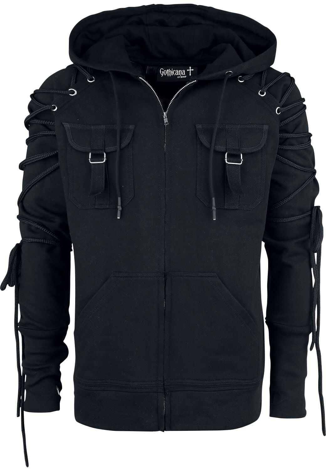 Sweat-shirt à capuche Gothic de Gothicana by EMP - Veste À Capuche Noire Avec Laçages - S à XXL - pour Homme - noir - Gothicana by EMP