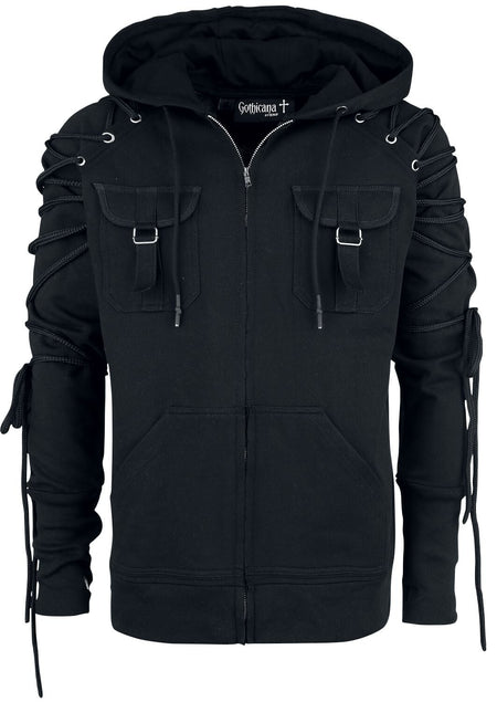 Sweat-shirt à capuche Gothic de Gothicana by EMP - Veste À Capuche Noire Avec Laçages - S à XXL - pour Homme - noir - Gothicana by EMP