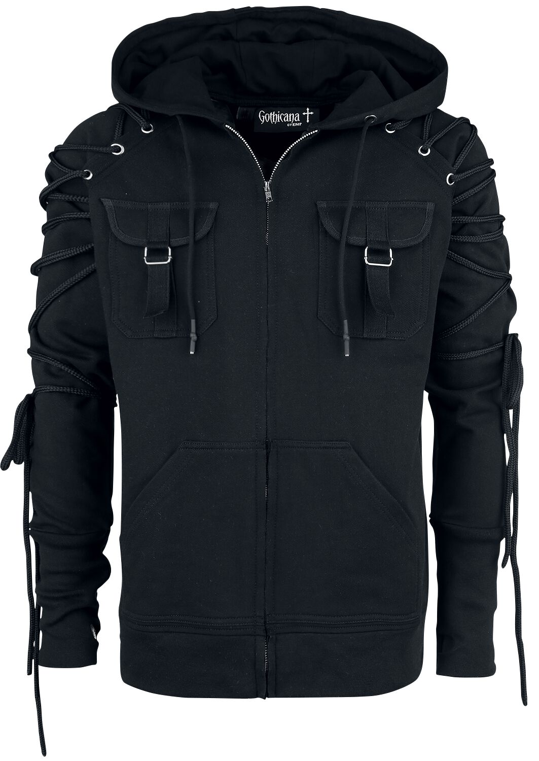 Sweat-shirt à capuche Gothic de Gothicana by EMP - Veste À Capuche Noire Avec Laçages - S à XXL - pour Homme - noir - Gothicana by EMP