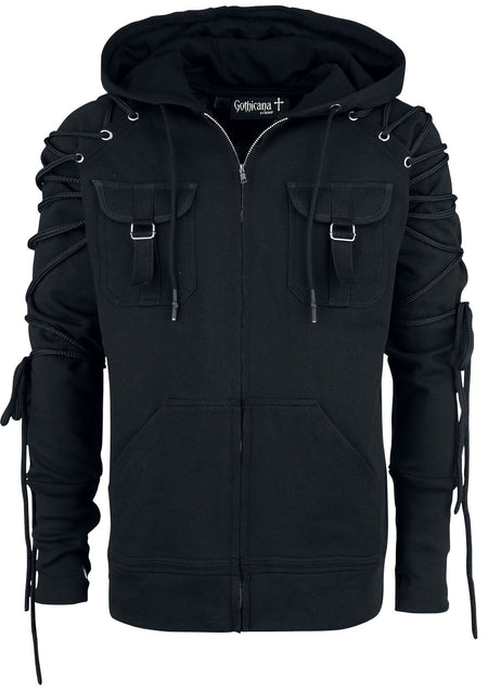 Sweat-shirt à capuche Gothic de Gothicana by EMP - Veste À Capuche Noire Avec Laçages - S à XXL - pour Homme - noir - Gothicana by EMP