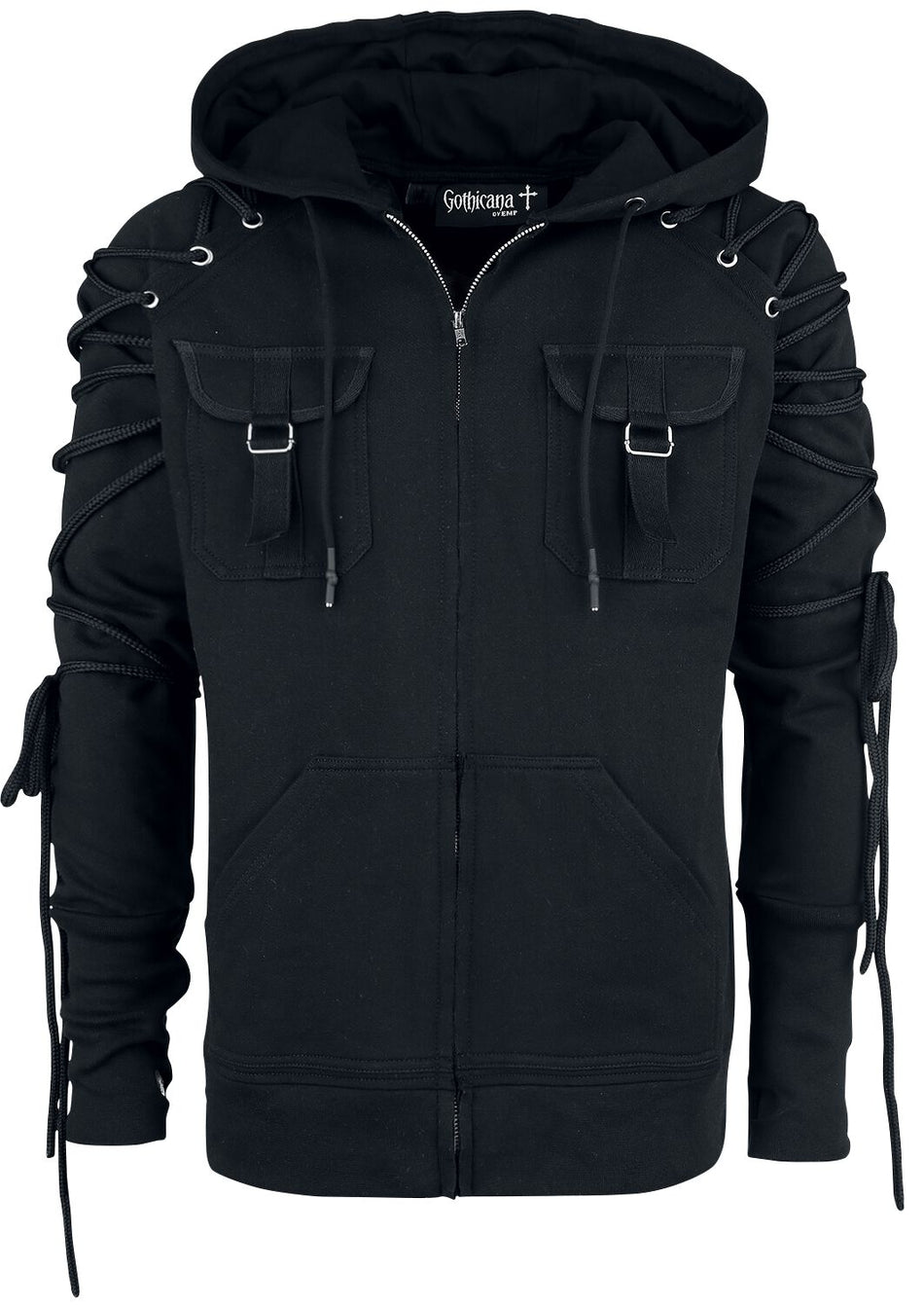 Sweat-shirt à capuche Gothic de Gothicana by EMP - Veste À Capuche Noire Avec Laçages - S à XXL - pour Homme - noir - Gothicana by EMP