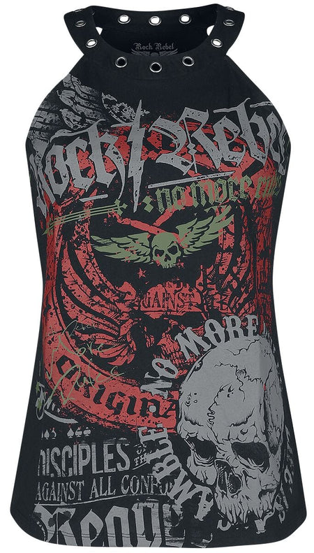 Débardeur  de Rock Rebel by EMP - Haut Impriné Rock Rebel Avec Œillets - S à XXL - pour Femme - noir - Rock Rebel by EMP