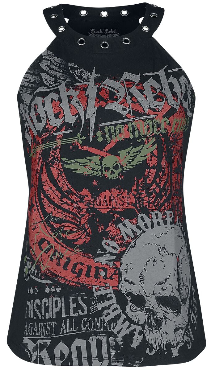 Débardeur  de Rock Rebel by EMP - Haut Impriné Rock Rebel Avec Œillets - S à XXL - pour Femme - noir - Rock Rebel by EMP