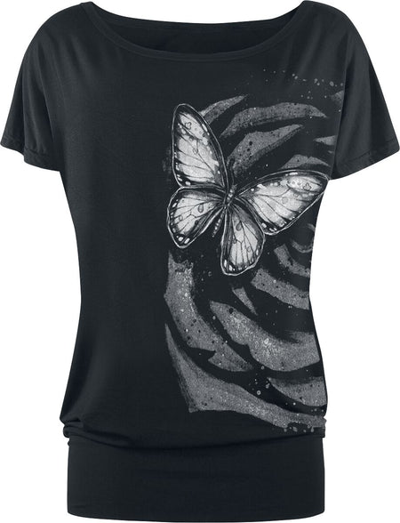 T-Shirt Manches courtes  de Full Volume by EMP - T-Shirt Imprimé Papillons - L à 5XL - pour Femme - noir - Full Volume by EMP