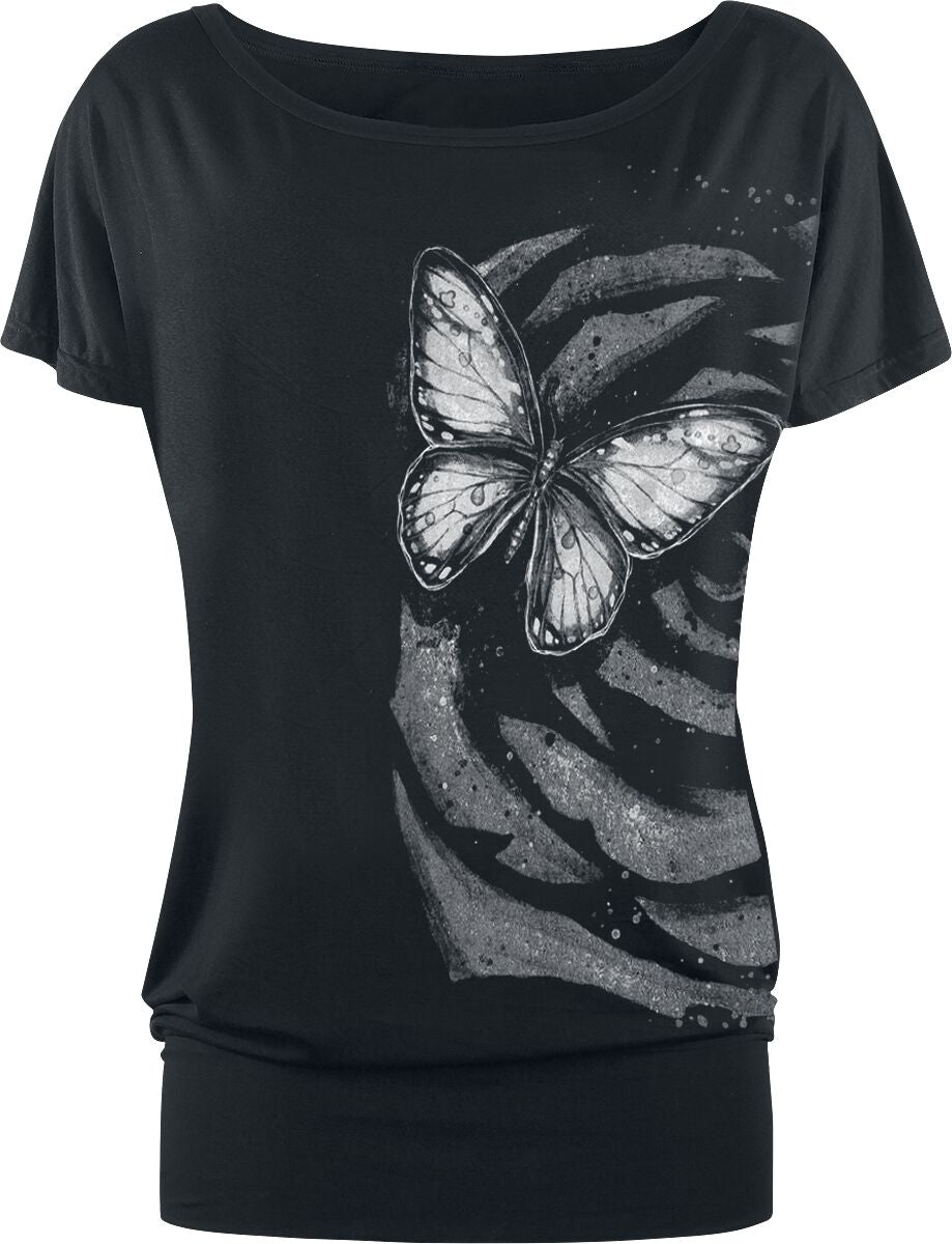 T-Shirt Manches courtes  de Full Volume by EMP - T-Shirt Imprimé Papillons - L à 5XL - pour Femme - noir - Full Volume by EMP