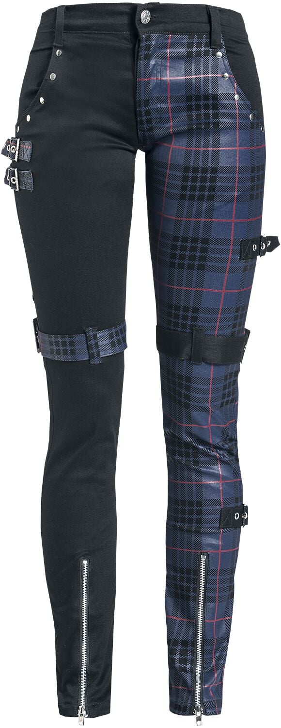 Pantalon en toile Gothic de Gothicana by EMP - Pantalon Motifs Avec Clous & Bretelles - W27L32 à W31L32 - pour Femme - noir/bleu - Gothicana by EMP