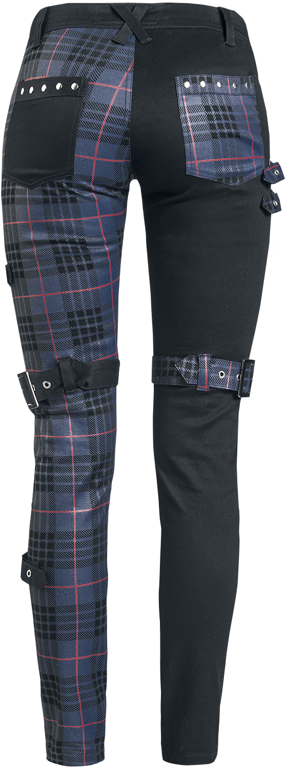 Pantalon en toile Gothic de Gothicana by EMP - Pantalon Motifs Avec Clous & Bretelles - W27L32 à W31L32 - pour Femme - noir/bleu - Gothicana by EMP - View 2