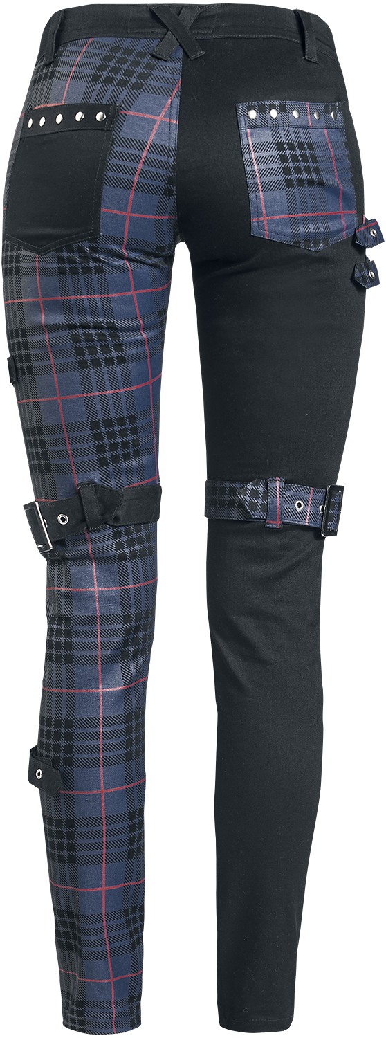 Pantalon en toile Gothic de Gothicana by EMP - Pantalon Motifs Avec Clous & Bretelles - W27L32 à W31L32 - pour Femme - noir/bleu - Gothicana by EMP - View 2