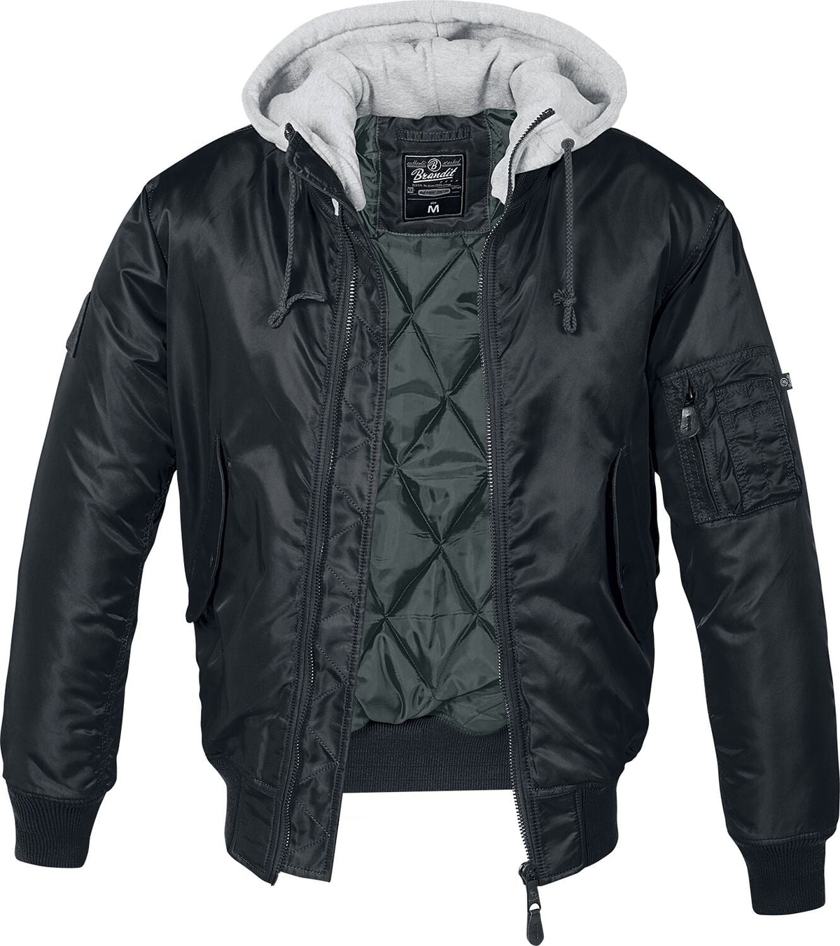 Bomber Rockabilly de Brandit - Veste À Capuche Chaude MA1 - S à 3XL - pour Homme - noir/gris - Brandit