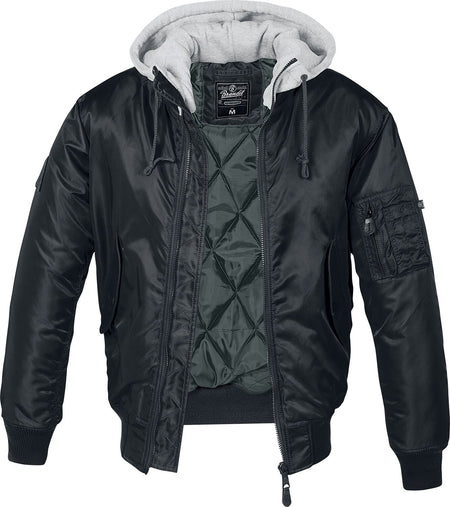 Bomber Rockabilly de Brandit - Veste À Capuche Chaude MA1 - S à 3XL - pour Homme - noir/gris - Brandit