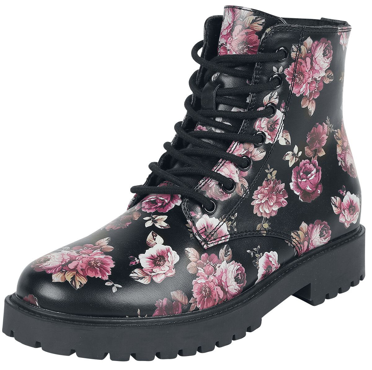 Bottes  de Rock Rebel by EMP - Bottines Lacées Noires Imprimé Floral - EU37 à EU41 - pour Femme - noir - Rock Rebel by EMP