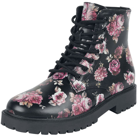 Bottes  de Rock Rebel by EMP - Bottines Lacées Noires Imprimé Floral - EU37 à EU41 - pour Femme - noir - Rock Rebel by EMP