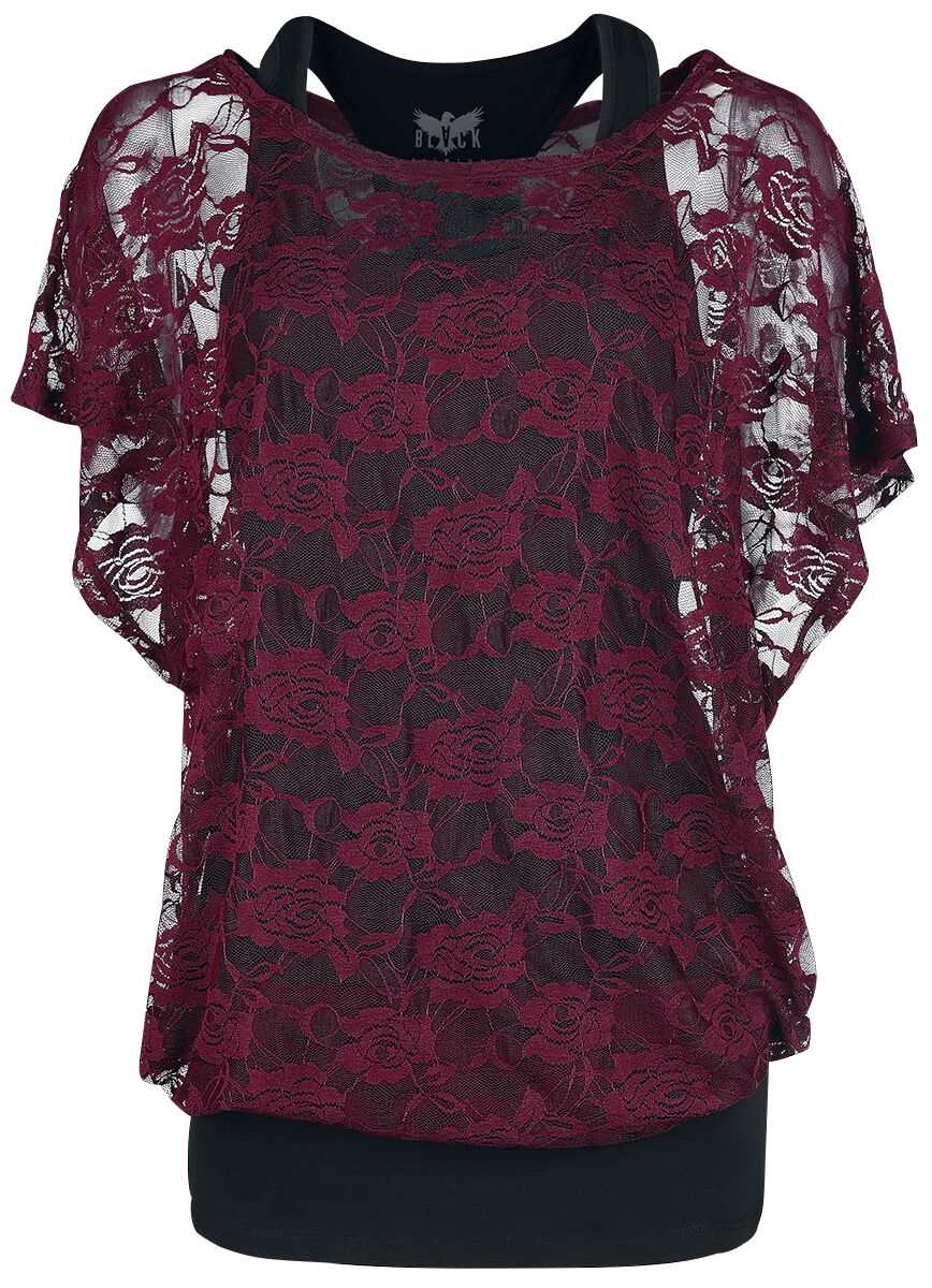 T-Shirt Manches courtes  de Black Premium by EMP - Haut Bordeaux En Dentelle & Débardeur Noir - S à 5XL - pour Femme - noir/bordeaux - Black Premium by EMP