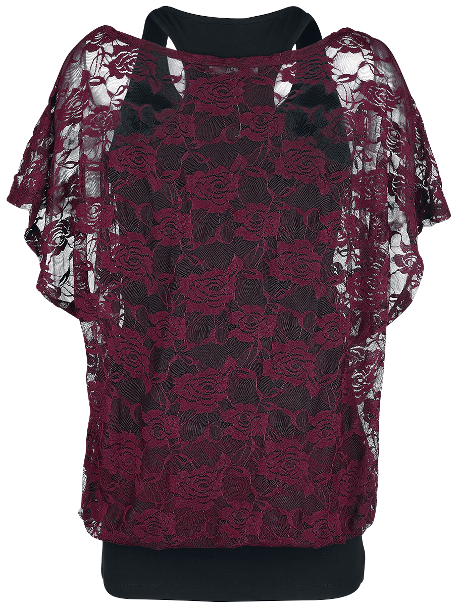 T-Shirt Manches courtes  de Black Premium by EMP - Haut Bordeaux En Dentelle & Débardeur Noir - M à 5XL - pour Femme - noir/bordeaux - Black Premium by EMP - View 2