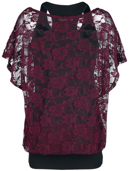 T-Shirt Manches courtes  de Black Premium by EMP - Haut Bordeaux En Dentelle & Débardeur Noir - S à 5XL - pour Femme - noir/bordeaux - Black Premium by EMP - View 2