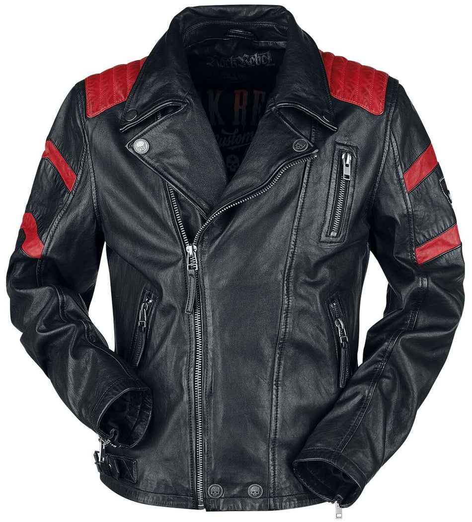 Veste en cuir  de Rock Rebel by EMP - Veste En Cuir Motard Rouge/Noir - S à 5XL - pour Homme - noir/rouge - Rock Rebel by EMP