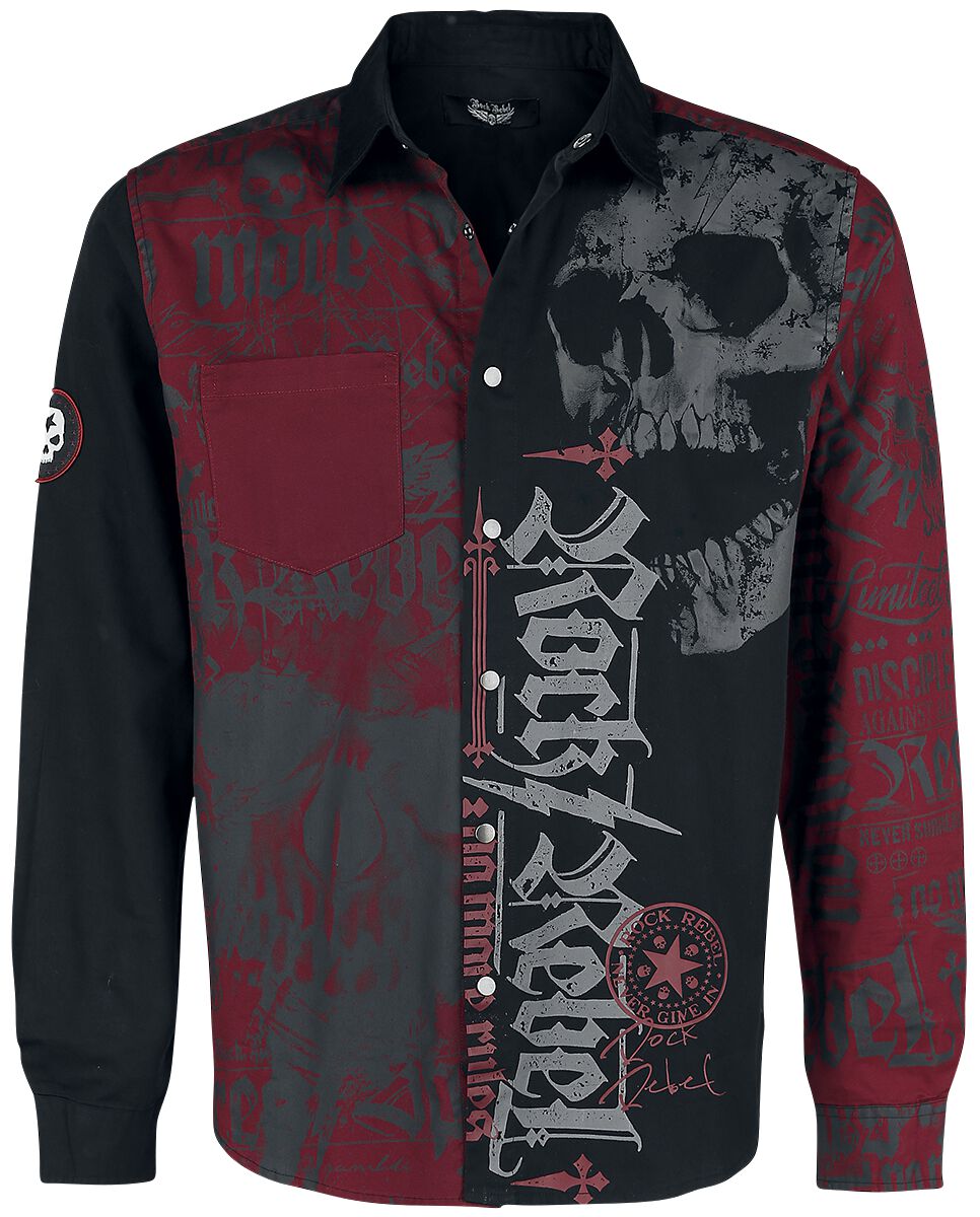 Chemise manches longues  de Rock Rebel by EMP - Chemise Imprimée Noire/Rouge - S à 5XL - pour Homme - noir/rouge - Rock Rebel by EMP