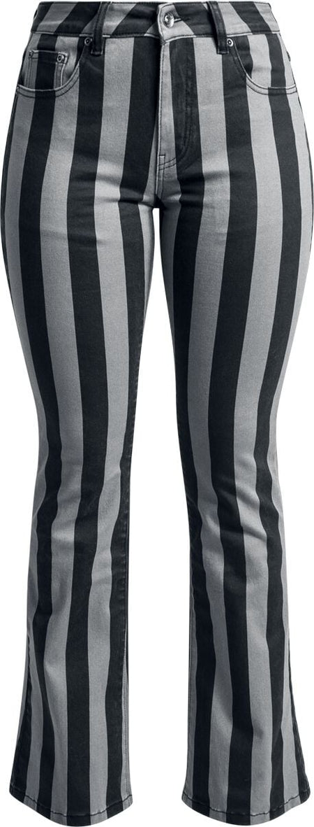 Pantalon en toile Gothic de Gothicana by EMP - Pantalon Rayé Grace Noir/Gris - W27L30 à W31L34 - pour Femme - noir/gris - Gothicana by EMP