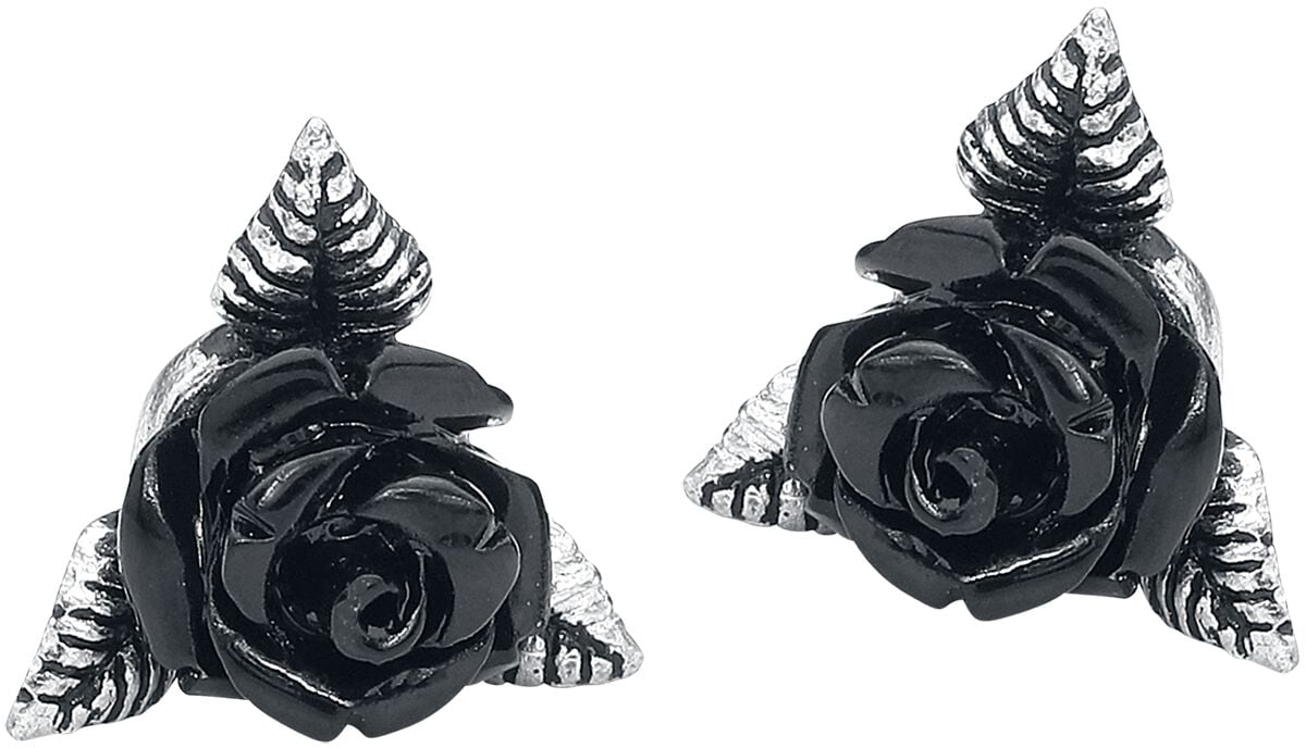Set de boucles d'oreilles Gothic de Alchemy Gothic - Clous D'Oreille Roses Noires - pour Femme - noir/argent - Alchemy Gothic