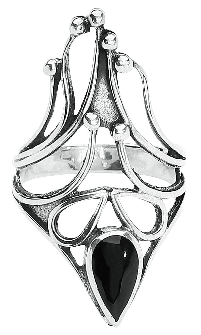 Bague Gothic de etNox - Onyx Noir - pour Femme - couleur argent - etNox