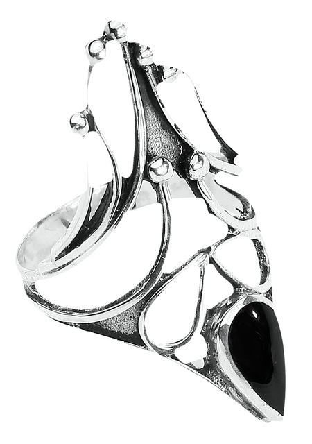 Bague Gothic de etNox - Onyx Noir - pour Femme - couleur argent - etNox - View 2