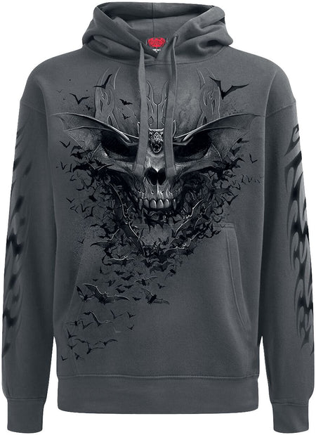 Sweat-shirt à capuche Gothic de Spiral - Crâne Chauve-Souris - S à XXL - pour Homme - gris - Spiral