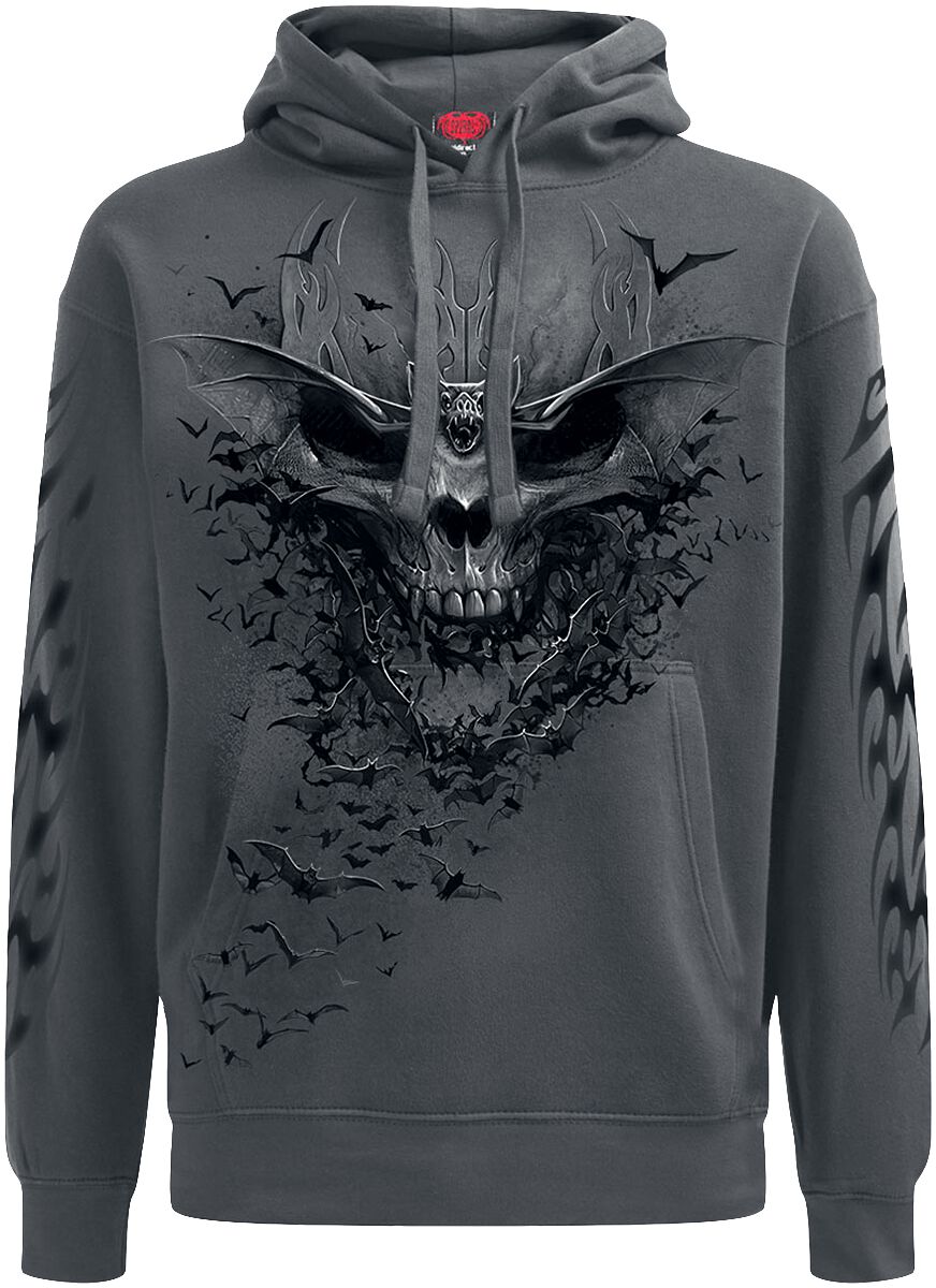 Sweat-shirt à capuche Gothic de Spiral - Crâne Chauve-Souris - S à XXL - pour Homme - gris - Spiral