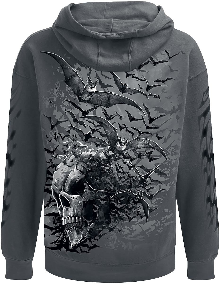 Sweat-shirt à capuche Gothic de Spiral - Crâne Chauve-Souris - S à XXL - pour Homme - gris - Spiral - View 2