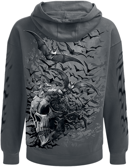 Sweat-shirt à capuche Gothic de Spiral - Crâne Chauve-Souris - S à XXL - pour Homme - gris - Spiral - View 2