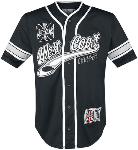 Chemise manches courtes Rockabilly de West Coast Choppers - 30ème anniversaire - Maillot de baseball en édition limitée - S à 4XL - pour Homme - noir/blanc - West Coast Choppers