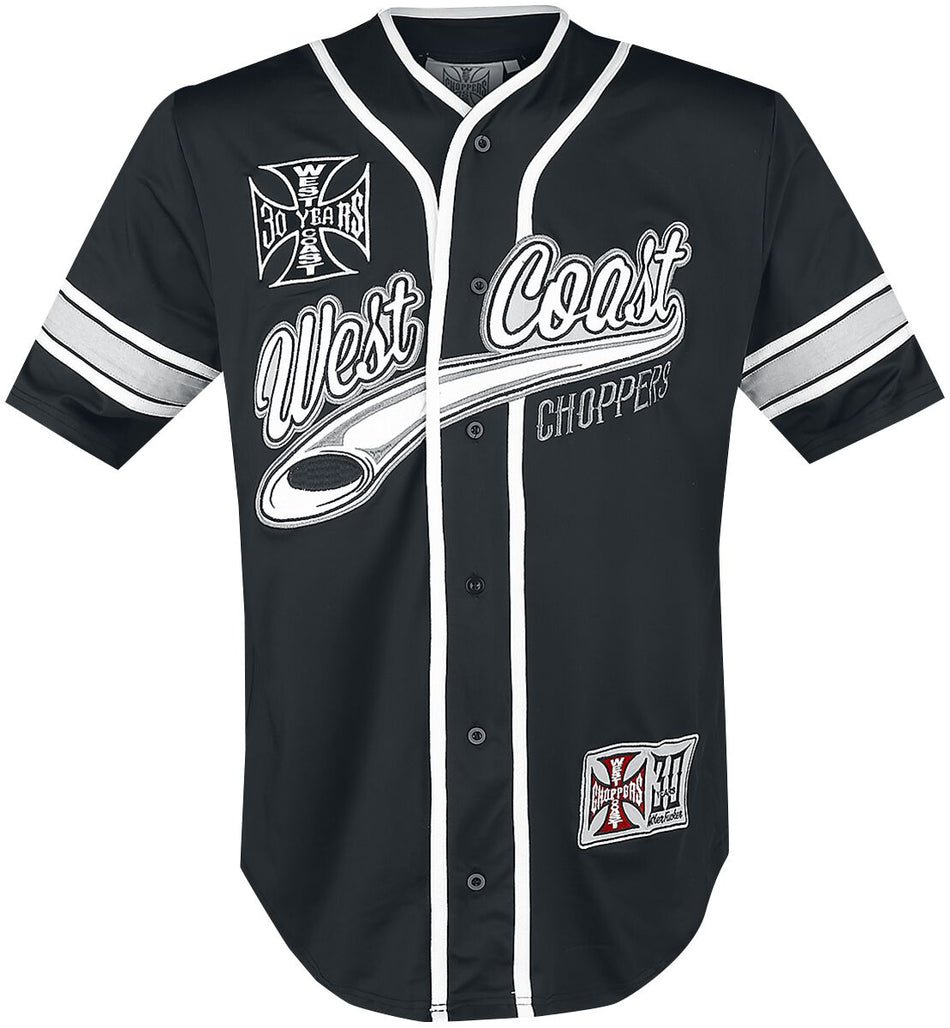 Chemise manches courtes Rockabilly de West Coast Choppers - 30ème anniversaire - Maillot de baseball en édition limitée - S à 4XL - pour Homme - noir/blanc - West Coast Choppers