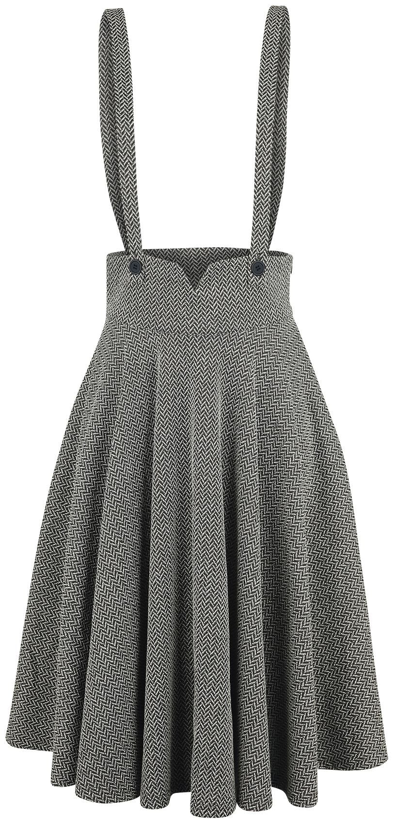Jupe mi-longue Rockabilly de Voodoo Vixen - Jupe Évasée Salopette Toyin Herringbon - S à 4XL - pour Femme - gris - Voodoo Vixen