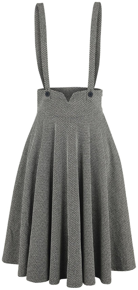 Jupe mi-longue Rockabilly de Voodoo Vixen - Jupe Évasée Salopette Toyin Herringbon - S à 4XL - pour Femme - gris - Voodoo Vixen