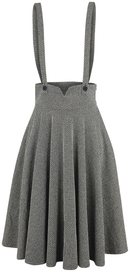 Jupe mi-longue Rockabilly de Voodoo Vixen - Jupe Évasée Salopette Toyin Herringbon - S à 4XL - pour Femme - gris - Voodoo Vixen