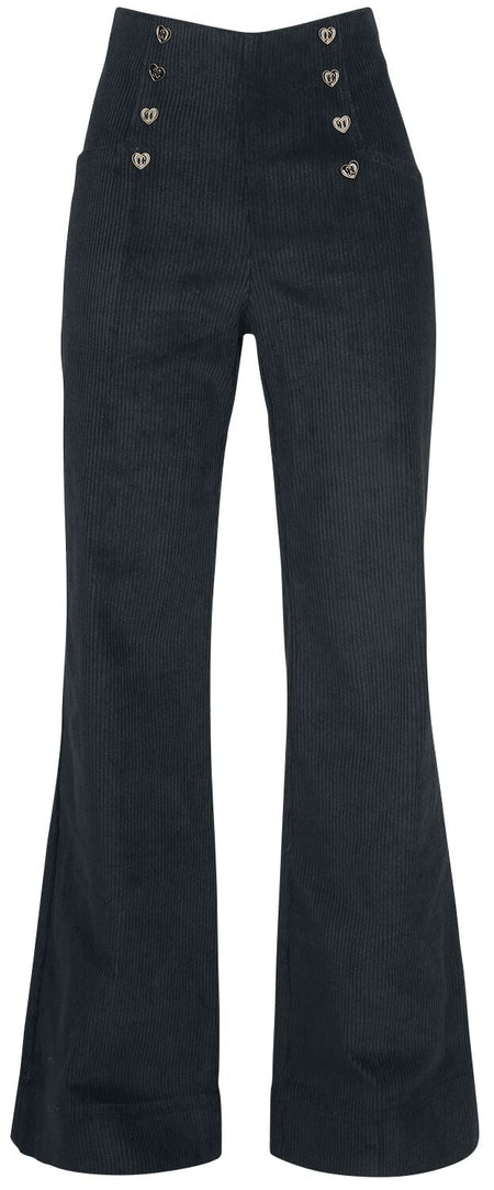 Pantalon en toile Rockabilly de Voodoo Vixen - Pantalon Taille Haute Blith Noir Corduroy - S à XXL - pour Femme - noir - Voodoo Vixen