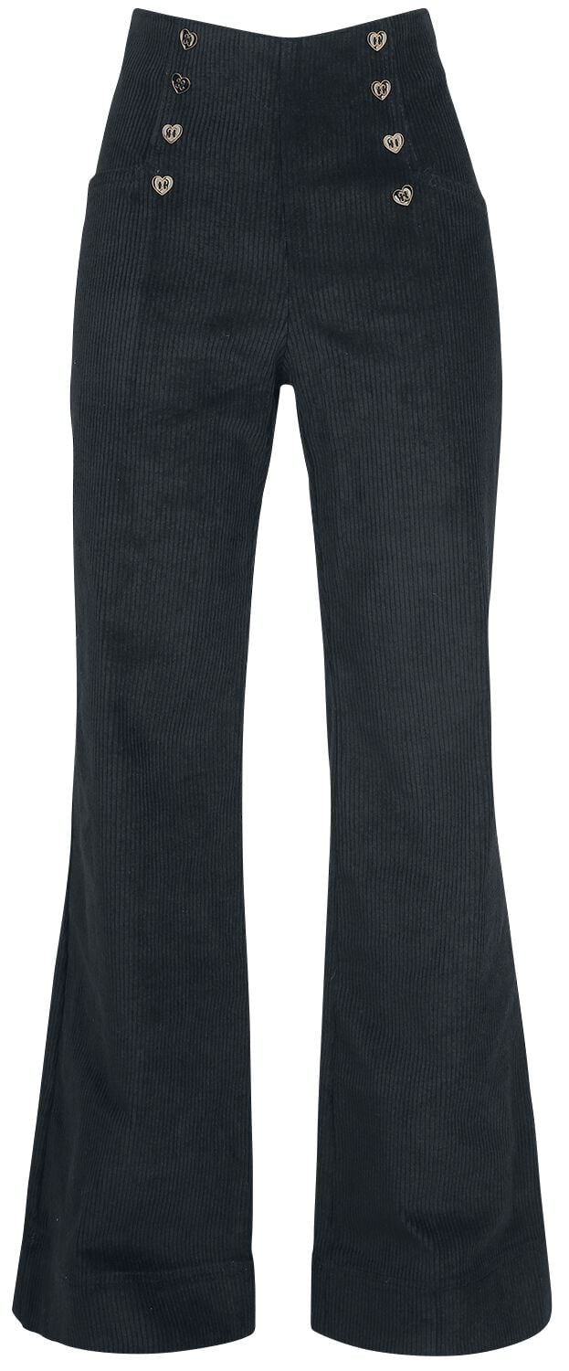Pantalon en toile Rockabilly de Voodoo Vixen - Pantalon Taille Haute Blith Noir Corduroy - S à XXL - pour Femme - noir - Voodoo Vixen