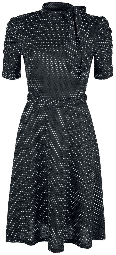 Robe mi-longue Rockabilly de Voodoo Vixen - Robe Nœud Au Col Noire Pois Posie - S à 4XL - pour Femme - noir - Voodoo Vixen