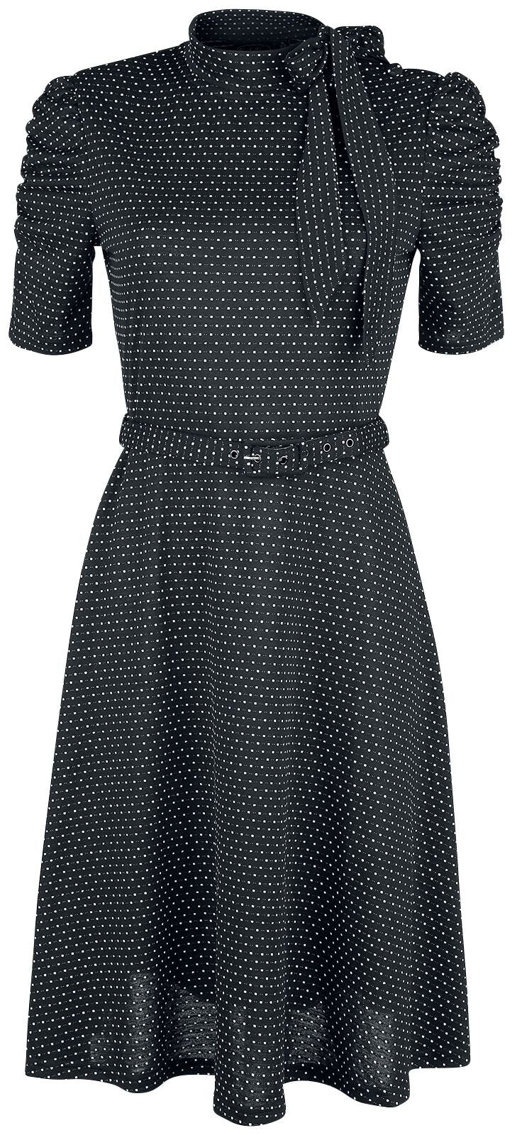 Robe mi-longue Rockabilly de Voodoo Vixen - Robe Nœud Au Col Noire Pois Posie - S à 4XL - pour Femme - noir - Voodoo Vixen