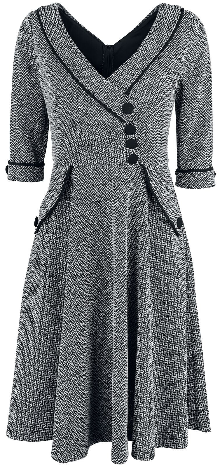 Robe mi-longue Rockabilly de Voodoo Vixen - Robe Évasée Macie Herringbone - S à 4XL - pour Femme - gris - Voodoo Vixen