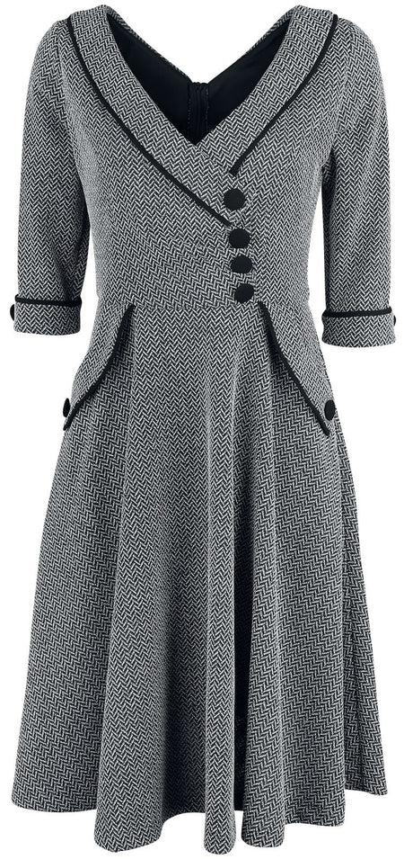 Robe mi-longue Rockabilly de Voodoo Vixen - Robe Évasée Macie Herringbone - S à 4XL - pour Femme - gris - Voodoo Vixen