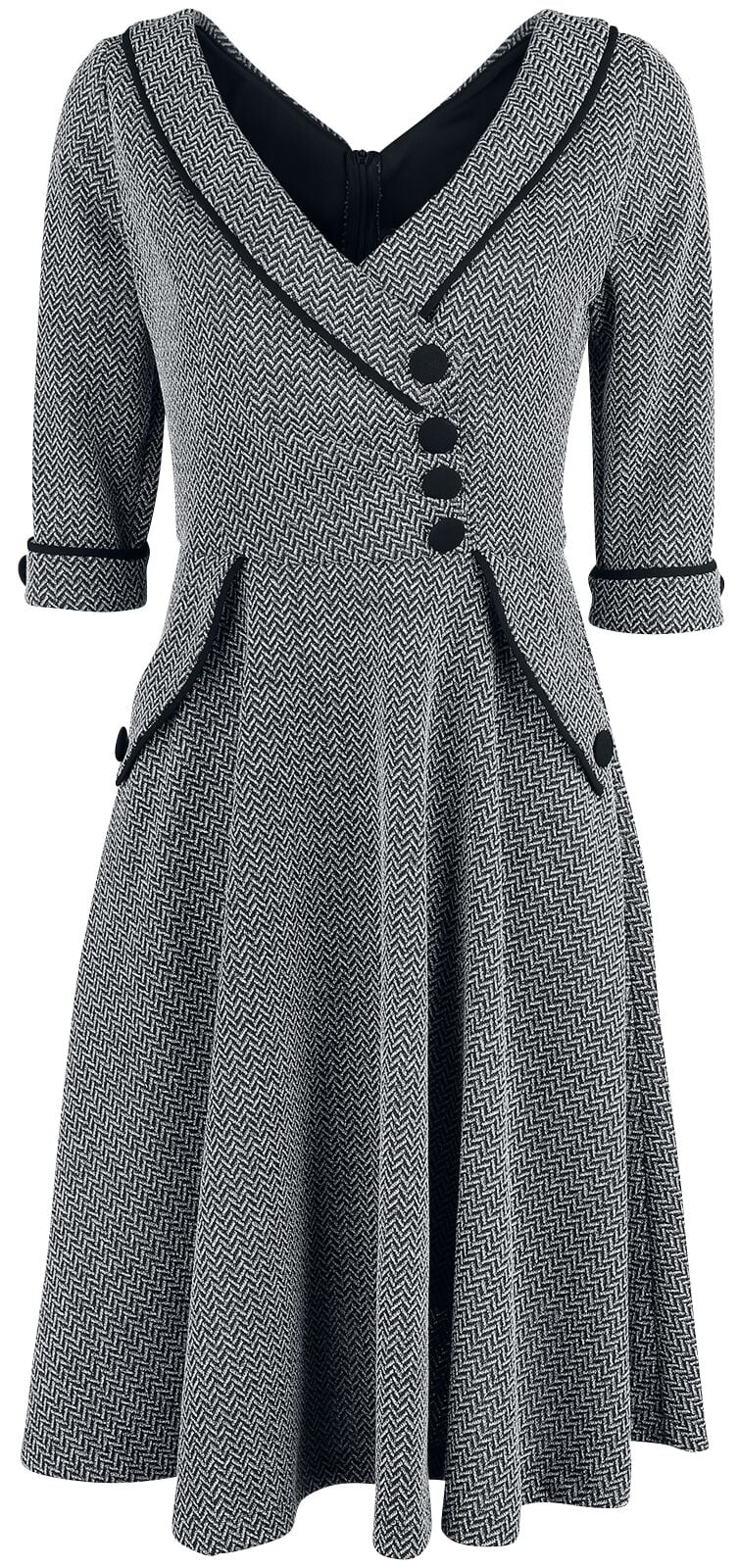 Robe mi-longue Rockabilly de Voodoo Vixen - Robe Évasée Macie Herringbone - S à 4XL - pour Femme - gris - Voodoo Vixen