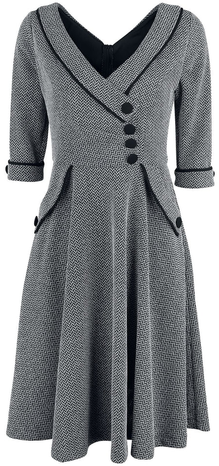Robe mi-longue Rockabilly de Voodoo Vixen - Robe Évasée Macie Herringbone - S à 4XL - pour Femme - gris - Voodoo Vixen