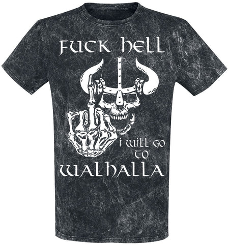 T-Shirt Manches courtes Fun de Slogans - Fuck Hell - I Will Go To Walhalla - M à 4XL - pour Homme - gris foncé - Slogans