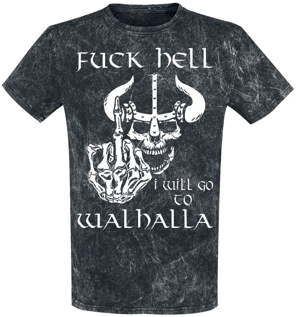 T-Shirt Manches courtes Fun de Slogans - Fuck Hell - I Will Go To Walhalla - M à 4XL - pour Homme - gris foncé - Slogans