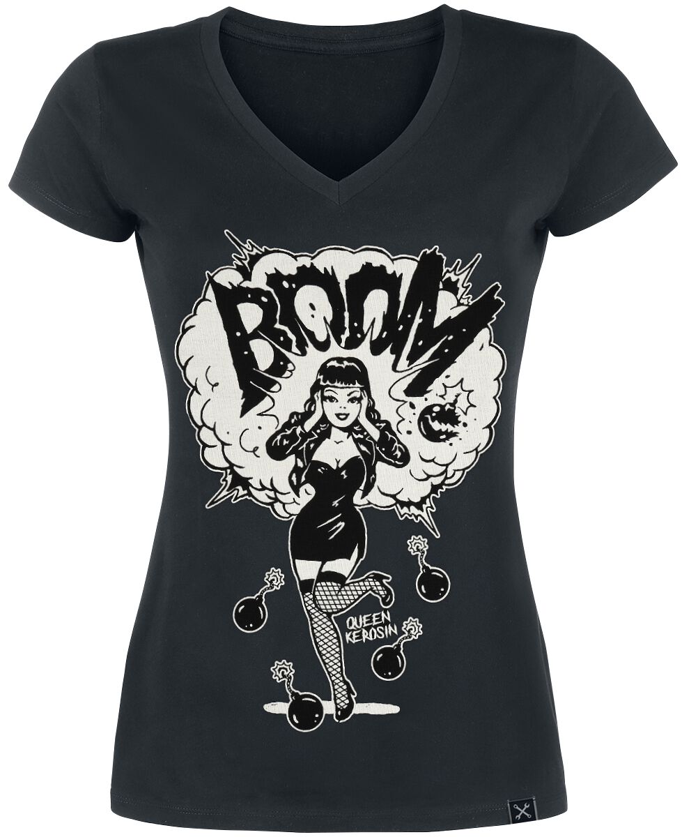 T-Shirt Manches courtes Rockabilly de Queen Kerosin - Boom - M à XXL - pour Femme - noir - Queen Kerosin