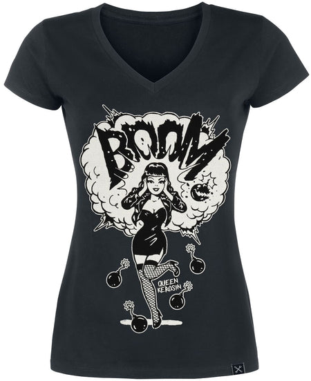T-Shirt Manches courtes Rockabilly de Queen Kerosin - Boom - M à XXL - pour Femme - noir - Queen Kerosin