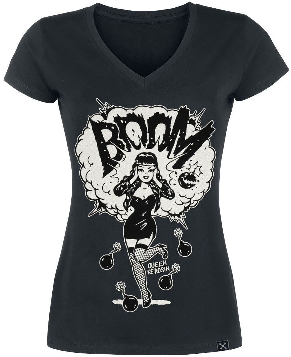 T-Shirt Manches courtes Rockabilly de Queen Kerosin - Boom - S à XXL - pour Femme - noir - Queen Kerosin