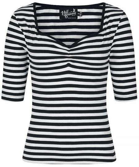 T-shirt manches longues Rockabilly de Hell Bunny - Haut Warlock - XS à 4XL - pour Femme - noir/blanc - hell bunny